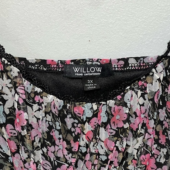 Willow Floral Mesh Top Plus-Size Ruffle Lace Smocked Ruched Sleeveless Blouse 3X - Picture 3 of 4